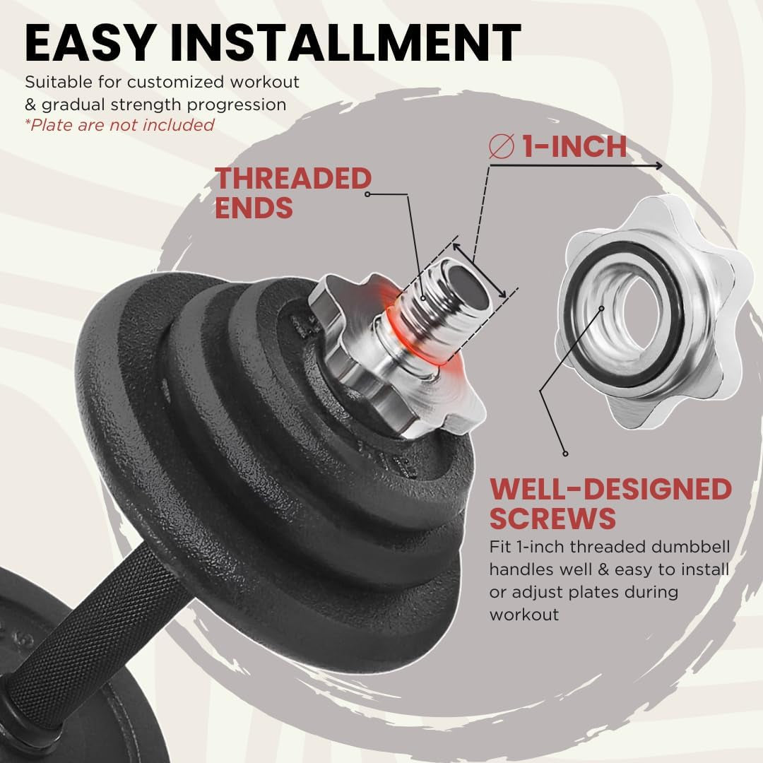Threaded Dumbbell Handles/Adjustable Dumbbell Bar Handles - Fit 1 Inch Standard Weight Plate - Weightlifting Accessories - Sold in Pair