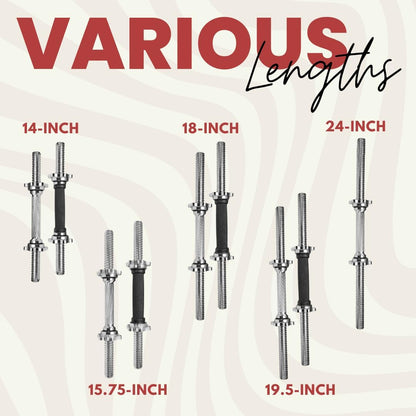 Threaded Dumbbell Handles/Adjustable Dumbbell Bar Handles - Fit 1 Inch Standard Weight Plate - Weightlifting Accessories - Sold in Pair